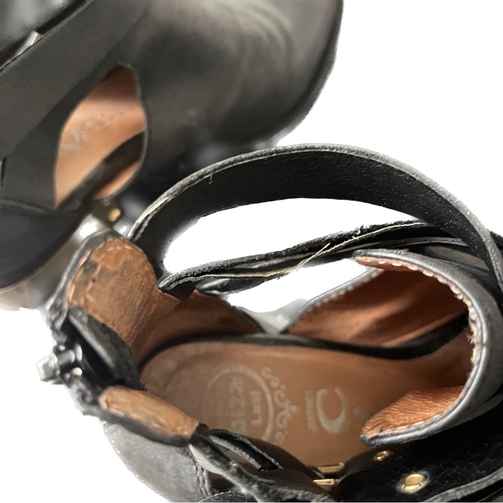 JEFFREY CAMPBELL Women's Everly Leather Black Gold Cut-Out Buckle Boots 5.5 - Picture 5 of 5